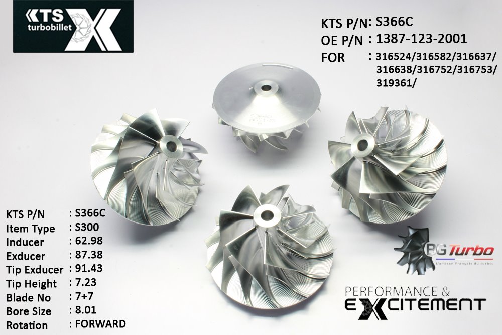 Turbo ROUE FORGÉE MFS PERFORMANCE - 7+7 PALES - INDUCER : 62,98 - EXDUCER : 87,38 - TYPE : S300ANGLE : 75° - ROTATION : Forward - SUPER BACK : 7,01 - BORE SIZE : 8,01
